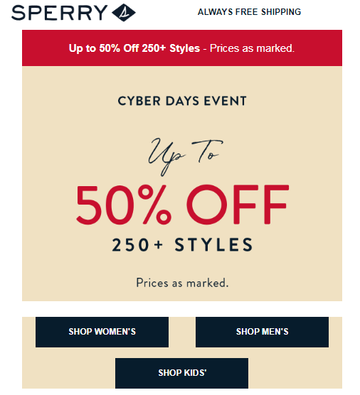 cyber monday sperry sale