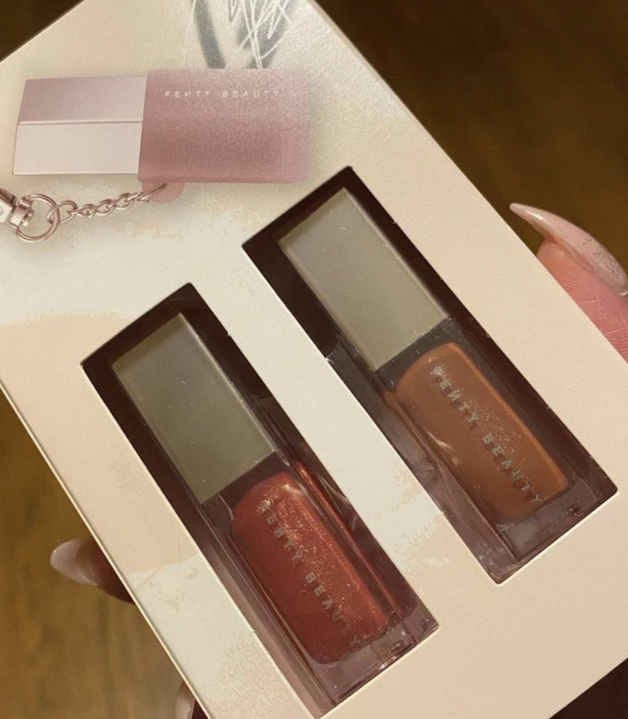 Fenty Beauty Mini lip Duo Keychain holder Review and Swatches Chic moeY