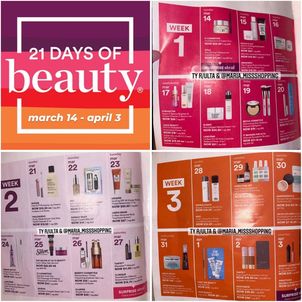 ULTA 21 Days of Beauty Spring 2021 March 14 April 3 50 off beauty steals - Ulta 21 Days of Beauty Event 2022